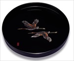 丸盆 黒 万葉鶴(木製)